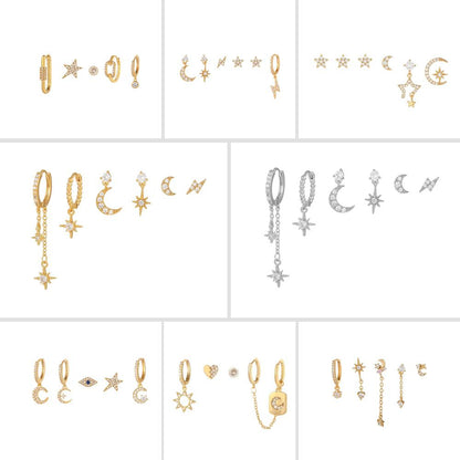 4 Pieces Teardrop Elegance Earring Set, 18k Gold Stud Drop Hoop, S925 Needle, Stacked Lobe Designs with Dazzling Zirconia