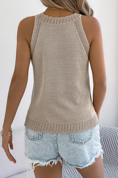 Parchment Scallop Halter Neck Knit Tank Top