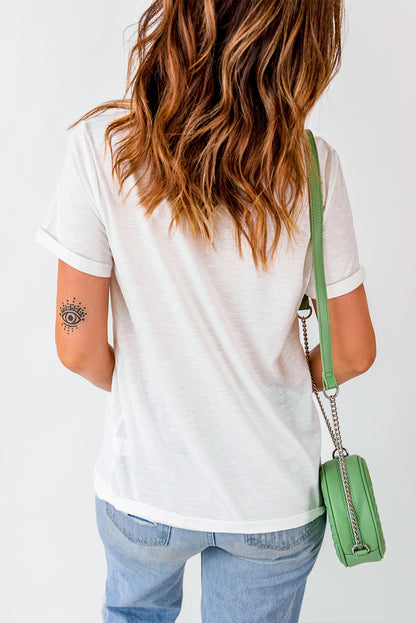 White Rugby Fashion Bow Print Graphic T Shirt