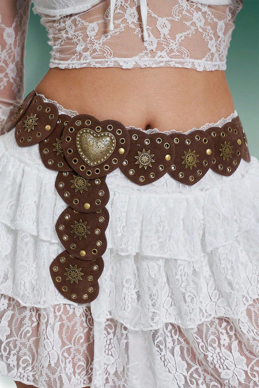 Coffee Vintage Heart Rivet Belt
