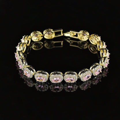 Colorful CZ Halo Tennis Bracelet, Multicolor Gemstone Bridal Jewelry, Unique Pattern Gift for Her, Cubic Zirconia Bridesmaid Bracelet