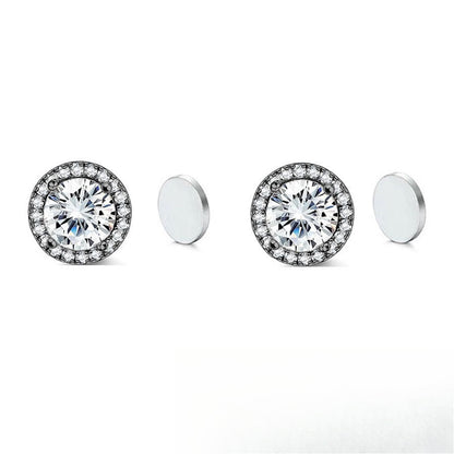 Stainless Steel Magnetic CZ Round Halo Stud Earrings for Men Women, Round Cubic Zirconia Inlaid Magnetic Earrings Non-Piercing Clip On Stud Earring