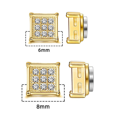 Stainless Steel Magnetic Iced Out CZ Square Stud Earrings for Men Women,  9 Mini Cubic Zirconia Inlaid Magnetic Earrings Non-Piercing Clip On Stud Earring