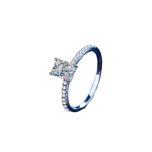 S925 Radiant Cut Moissanite & High Carbon Engagement Ring with Pavé-Set Band, 1-3 Carat VVS1 D-Color Certified, Four-Prong Sterling Silver Ring