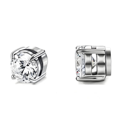 Stainless Steel Magnetic Stud Earrings for Men Women Unisex, 6/8mm 4-Prong Round CZ Inlaid Magnetic Earrings Non-Piercing Clip On Studs