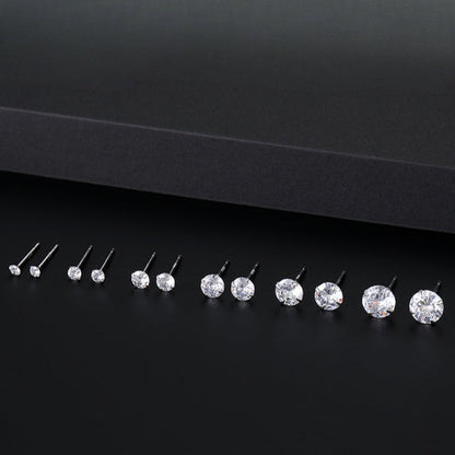 S999 Dazzling Minimalist CZ Stud Earrings, 2-8MM Cubic Zirconia Hypoallergenic Pure Sterling Silver Tiny Earrings for Sensitive Ears Daily