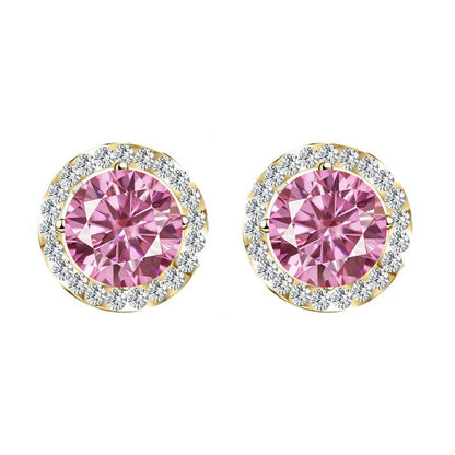 S925 Multicolor Moissanite Round Halo Stud Earrings with Threaded Needle, 8 Color Options, 0.1-3ct D-Grade VVS, Sterling Silver Jewelry for Men Women