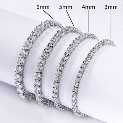 Hip Hop Iced Out Tennis Chain Bracelet, 18K Gold & White Gold Plated, 3–6mm CZ Iced Out Bling Jewelry