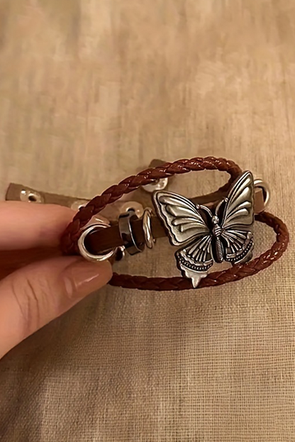Mineral Red Butterfly Braided Multi Layer Adjustable Bracelet