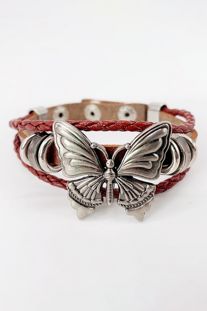 Mineral Red Butterfly Braided Multi Layer Adjustable Bracelet