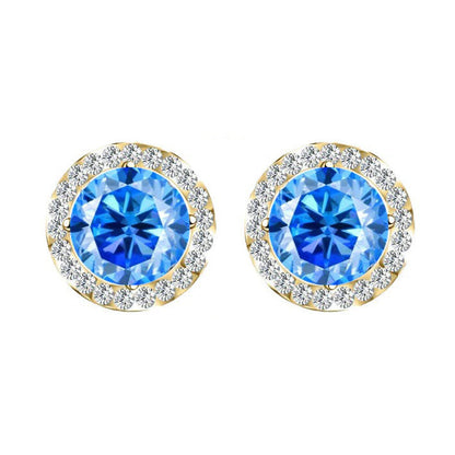 S925 Multicolor Moissanite Round Halo Stud Earrings with Threaded Needle, 8 Color Options, 0.1-3ct D-Grade VVS, Sterling Silver Jewelry for Men Women