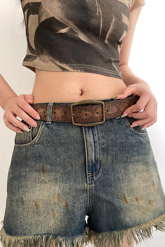 Chestnut Vintage Pattern PU Leather Waist Belt