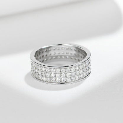 S925 Moissanite Matching Couple Eternity Bands Wedding Rings, Two-Row 1ct & Three-Row 1.8ct, D-Grade VVS, 18K White Gold Plated Unisex Rings