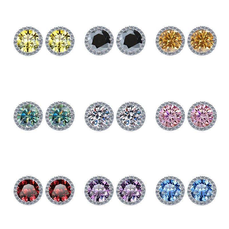 S925 Multicolor Moissanite Halo Stud Earrings, Sterling Silver 10 Color Round-Cut Certificated Moissanite Jewelry for Men & Women, Simple & Stylish Gift for Wedding, Birthday, Anniversary