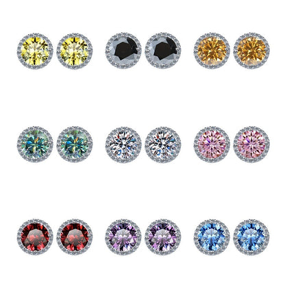 S925 Multicolor Moissanite Halo Stud Earrings, Sterling Silver 10 Color Round-Cut Certificated Moissanite Jewelry for Men & Women, Simple & Stylish Gift for Wedding, Birthday, Anniversary