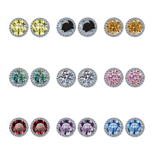 S925 Multicolor Moissanite Halo Stud Earrings, Sterling Silver 10 Color Round-Cut Certificated Moissanite Jewelry for Men & Women, Simple & Stylish Gift for Wedding, Birthday, Anniversary