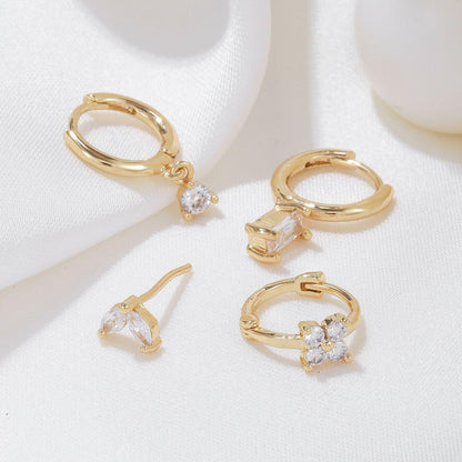 4 Pieces Geometric Zircon Stud Earring Set, 18k Gold Plated Ear Studs and Drops, Trendy Sweet Cool Earrings, S925 Needle, Stacked Lobe Designs with Dazzling Zirconia
