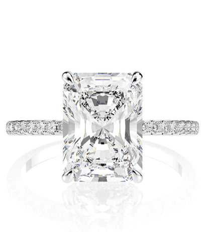 Stunning Radiant Cut CZ Ring, Cubic Zirconia with Pave Band, White Gold Plated Dainty Ring Jewelry for Part Men Women