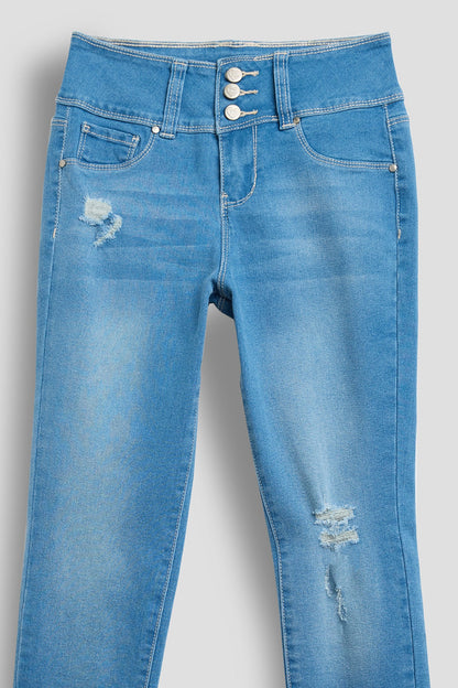 Girls 3 Button Essential Skinny Jeans With Faux Front Pockets