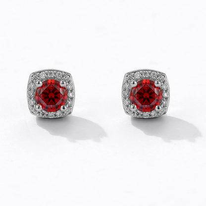 S925 Magnetic Multicolor Moissanite Square Halo Stud Earrings for Men Women,  0.5/1ct Round Cut, Inlaid Magnetic Earrings Non-Piercing Clip On Stud Earring