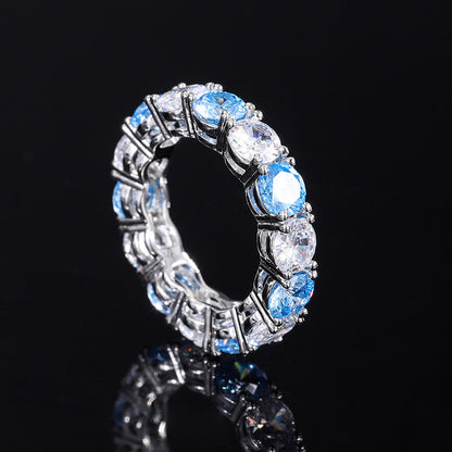 S925 Geometric Stackable Band CZ Ring, 5mm Cubic Zirconia, Sterling Silver Retro Statement Ring for Men and Women