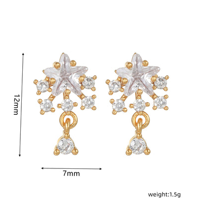 16 Pairs Pink Heart Stud Hoop Huggies Drop Earrings Set, 18K Gold Plated Stacking CZ & Pearl Designs, Planet Snowflake Moon Star