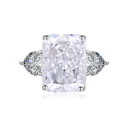 Multicolor Ice Flower Cut CZ Adjustable Ring, 10*14mm 5A Main Cubic Zirconia, Two Heart Side CZ, Dainty Luxe