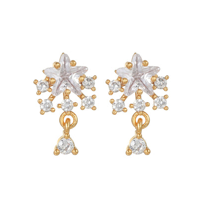 16 Pairs Pink Heart Stud Hoop Huggies Drop Earrings Set, 18K Gold Plated Stacking CZ & Pearl Designs, Planet Snowflake Moon Star