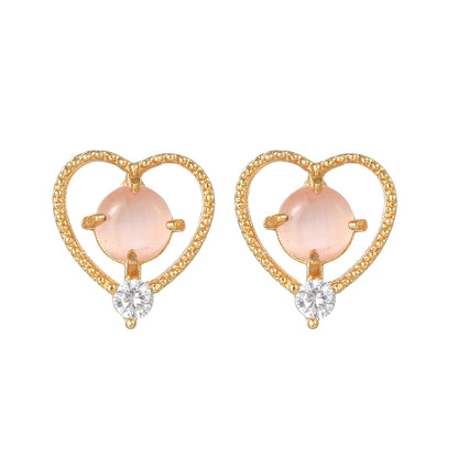 16 Pairs Pink Heart Stud Hoop Huggies Drop Earrings Set, 18K Gold Plated Stacking CZ & Pearl Designs, Planet Snowflake Moon Star