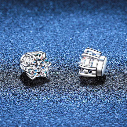 S925 Magnetic Moissanite / CZ Stud Earrings for Men Women, 1ct 6.5mm 6-Prong Round Cut, Inlaid Magnetic Earrings Non-Piercing Clip On Stud Earring