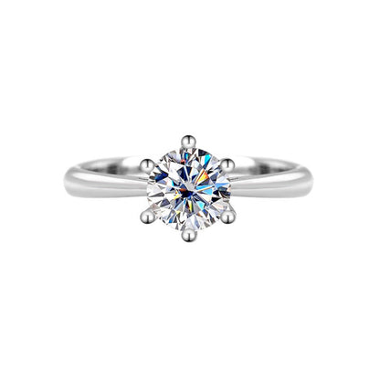 S925 Classic 6-Prong Moissanite Engagement Ring, 0.5–3ct Round Cut D-Grade VVS Certified Solitaire, Sterling Silver Wedding Gift for Her Him