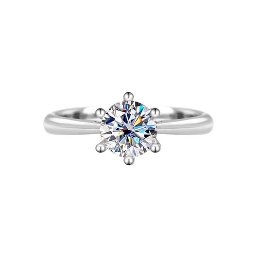 S925 Classic 6-Prong Moissanite Engagement Ring, 0.5–3ct Round Cut D-Grade VVS Certified Solitaire, Sterling Silver Wedding Gift for Her Him