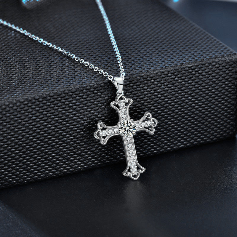 S925 Sterling Silver Moissanite Cross Necklace for Men and Women – Delicate Cross Pendant Elegant Collarbone Chain