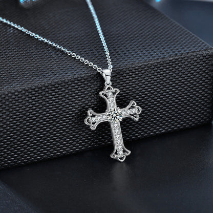 S925 Sterling Silver Moissanite Cross Necklace for Men and Women – Delicate Cross Pendant Elegant Collarbone Chain