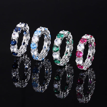 S925 Geometric Stackable Band CZ Ring, 5mm Cubic Zirconia, Sterling Silver Retro Statement Ring for Men and Women