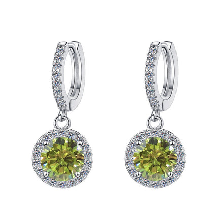 S925 Colorful Moissanite/CZ Round Halo Drop Earrings, 1ct D-Grade VVS Certificate, Hypoallergenic Sterling Silver Gift