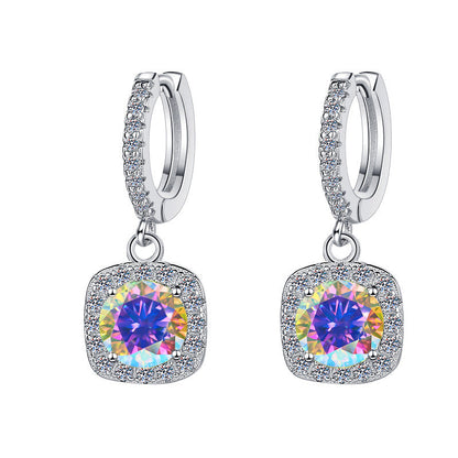 S925 Colorful Moissanite Halo Earrings with Pavé-Set Halo & Hoop, 1ct D-Grade VVS1 Moissanite in 12 Vibrant Colors with GAR certification, Sterling Silver Earrings