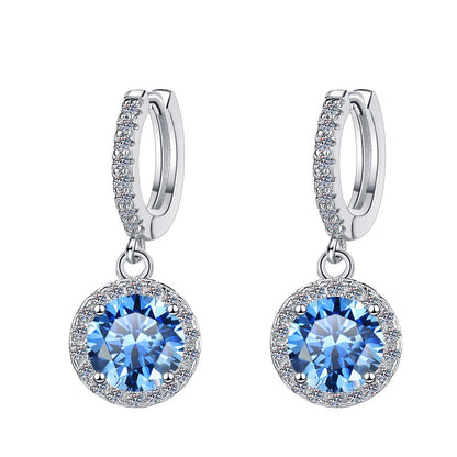 S925 Colorful Moissanite/CZ Round Halo Drop Earrings, 1ct D-Grade VVS Certificate, Hypoallergenic Sterling Silver Gift