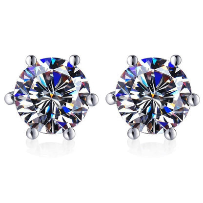 S925 Colorful Moissanite & CZ Classic 6-Prong Stud Earrings For Men Women Gift, 10 Color 0.5-2ct D-Grade VVS Certificated Moissanite Sterling Silver Studs