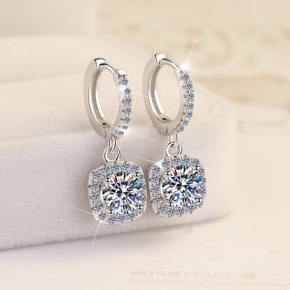 S925 Colorful Moissanite Halo Earrings with Pavé-Set Halo & Hoop, 1ct D-Grade VVS1 Moissanite in 12 Vibrant Colors with GAR certification, Sterling Silver Earrings