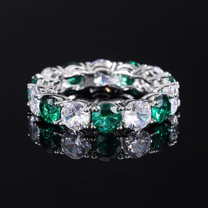 S925 Geometric Stackable Band CZ Ring, 5mm Cubic Zirconia, Sterling Silver Retro Statement Ring for Men and Women