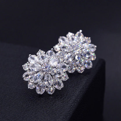 S925 Ice Flower 5A Zircon Stud Earrings, Sterling Silver Jewelry for Women