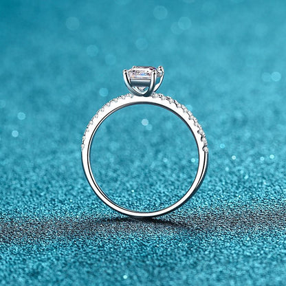 S925 Emerald Cut Moissanite Engagement Ring, Sterling Silver Promise Ring with Pavé Band, Dainty CZ Bridal Wedding Jewelry, Gift for Her