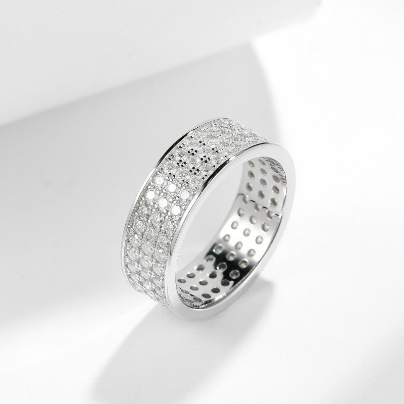 S925 Moissanite Matching Couple Eternity Bands Wedding Rings, Two-Row 1ct & Three-Row 1.8ct, D-Grade VVS, 18K White Gold Plated Unisex Rings