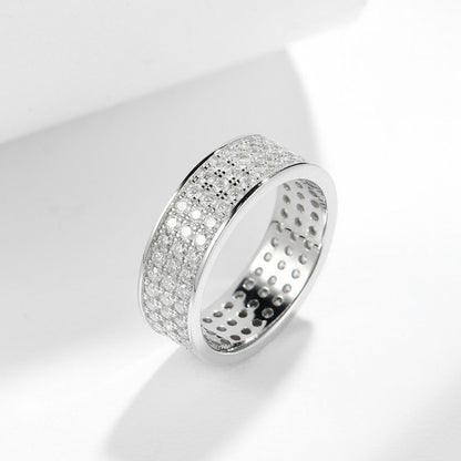 S925 Moissanite Matching Couple Eternity Bands Wedding Rings, Two-Row 1ct & Three-Row 1.8ct, D-Grade VVS, 18K White Gold Plated Unisex Rings