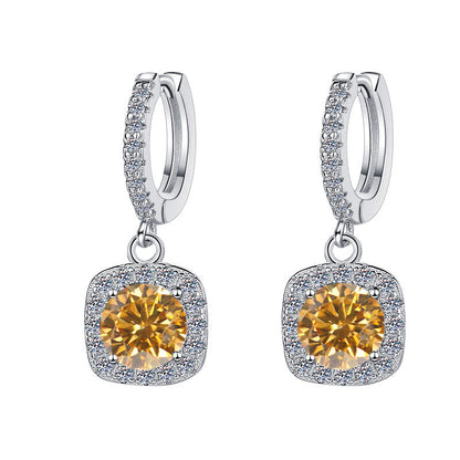 S925 Colorful Moissanite Halo Earrings with Pavé-Set Halo & Hoop, 1ct D-Grade VVS1 Moissanite in 12 Vibrant Colors with GAR certification, Sterling Silver Earrings