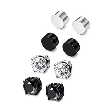 Multi Sets of Stainless Steel Magnetic CZ Stud Earrings for Men Women, 6mm Cubic Zirconia Inlaid Hypoallergenic Earring Packs, Non-Piercing Clip On Earring Combo