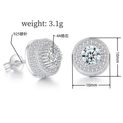 Iced Out CZ 18k Dazzling Stud Earrings, S925 Silver Post, 4 Style Options, Hip Hop Hypoallergenic 4A Cubic Zirconia Bling Studs for Men and Women