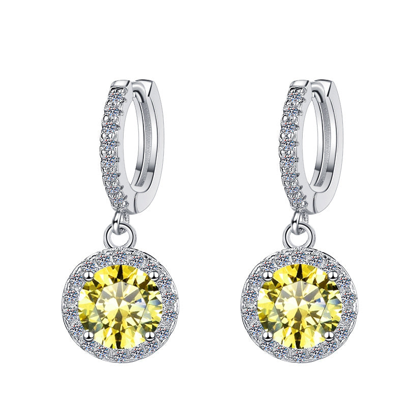 S925 Colorful Moissanite/CZ Round Halo Drop Earrings, 1ct D-Grade VVS Certificate, Hypoallergenic Sterling Silver Gift