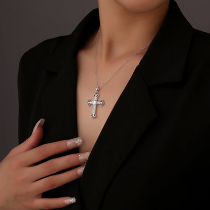 S925 Sterling Silver Moissanite Cross Necklace for Men and Women – Delicate Cross Pendant Elegant Collarbone Chain